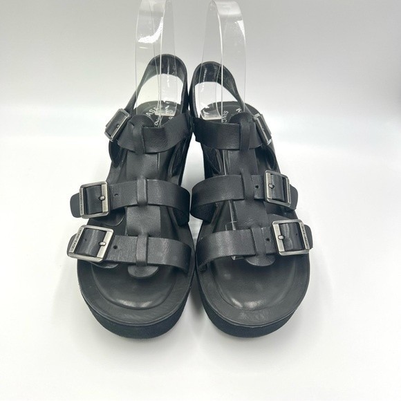Kork Ease Black Leather Gladiator Platform Wedges Heels Sandals Shoes 7 KorkEase - Picture 3 of 15